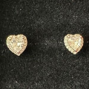 Small silver and crystal heart stud earrings
